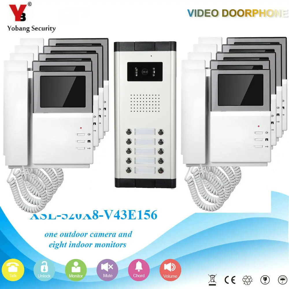 Yobang Security Wired 4.3 inch TFT Display Video Door Phone Waterproof Camera Support RFID Function Video Intercom For Apartment - Цвет: V43E1565201V10