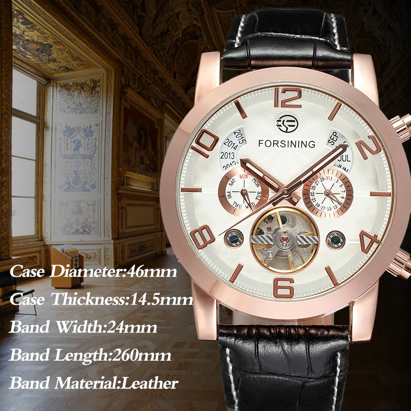 Мужские автоматические механические часы FORSINING деловые Tourbillon из натуральной