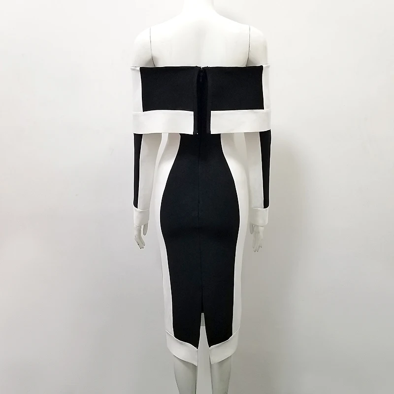 Женское Бандажное платье с открытыми плечами лоскутное длинным рукавом и