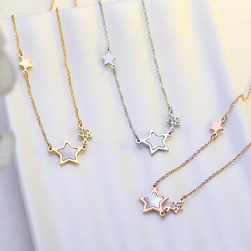 Женское Ожерелье-чокер из нержавеющей стали с пятиконечной звездой и блестящими