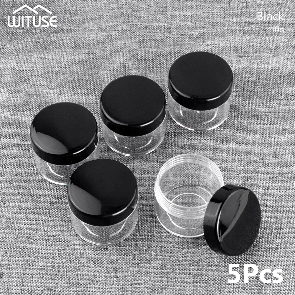 10g Black 5 шт 10 г/15 г/20 г пустая пластиковая косметическая коробка макияж дизайн ногтей шарик контейнер для хранения Портативный косметический крем банка горшок круглая бутылка - Цвет: 10g Black