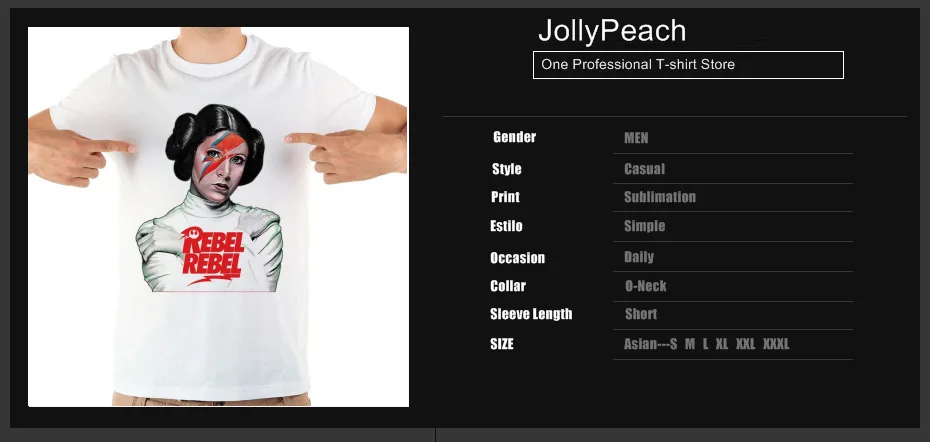 JOLLYPEACH бренд принцесса Leia Rebel забавные мужские футболки белый короткий рукав Повседневная homme крутая футболка
