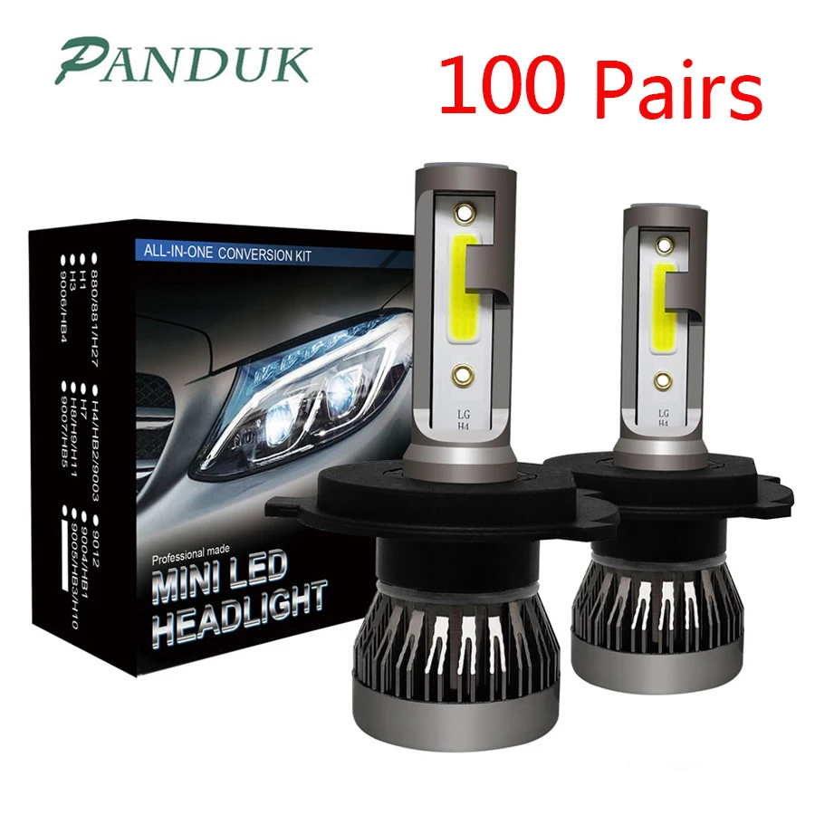 PANDUK 100 пар Мини светодиодсветильник фары H1 Led H4 H7 светильник ры 9005 9006 H3 H11 9012