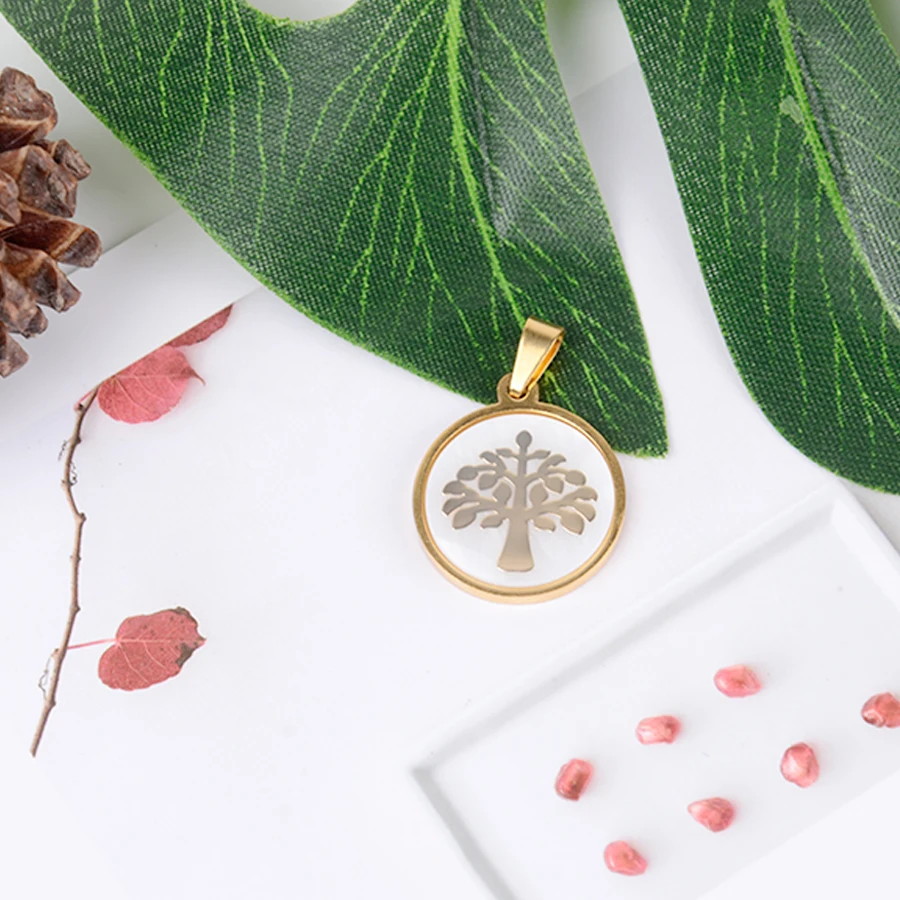 HOBBORN Trendy Women Collar Necklace Stainless Steel Round Shell Tree of Life Pendant Female Link Chain Friendship Necklaces | Украшения и