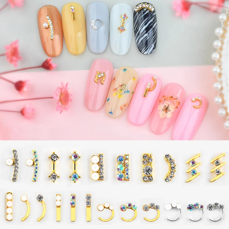 24 дизайна ювелирное изделие из сплава с жемчугом для ногтей драгоценный камень 3D