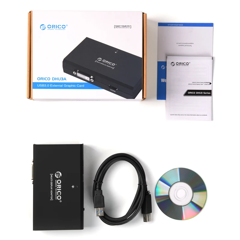 

ORICO USB3.0 to DVI External Monitor Converter Connector Controller 5Gbps Support 6 Screen -Black(DHU3A-BK)