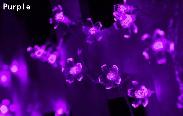 Purple Светодиодный светильник на батарейках, 2 м/5 м/10 м/20 м, гирлянда с цветком персика для Рождества, свадьбы, сада, вечерние, для улицы - Испускаемый цвет: Purple