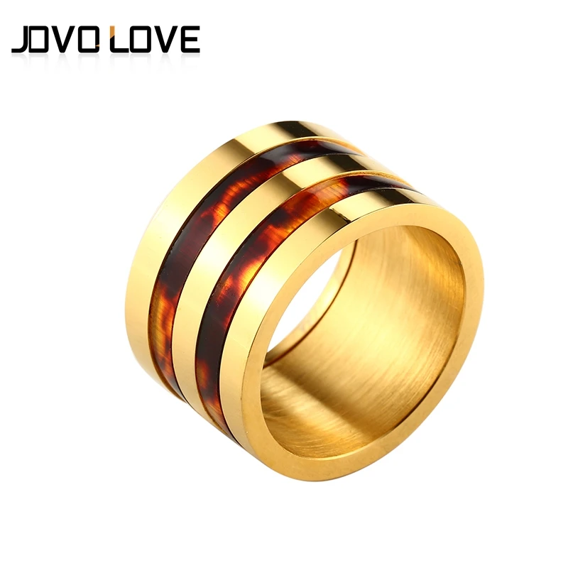 

JOVO 15mm Wide Men Stainless Steel Rings for Women Mixed Color Design Female Rings for Women Men Anniversary Jewelry Gift