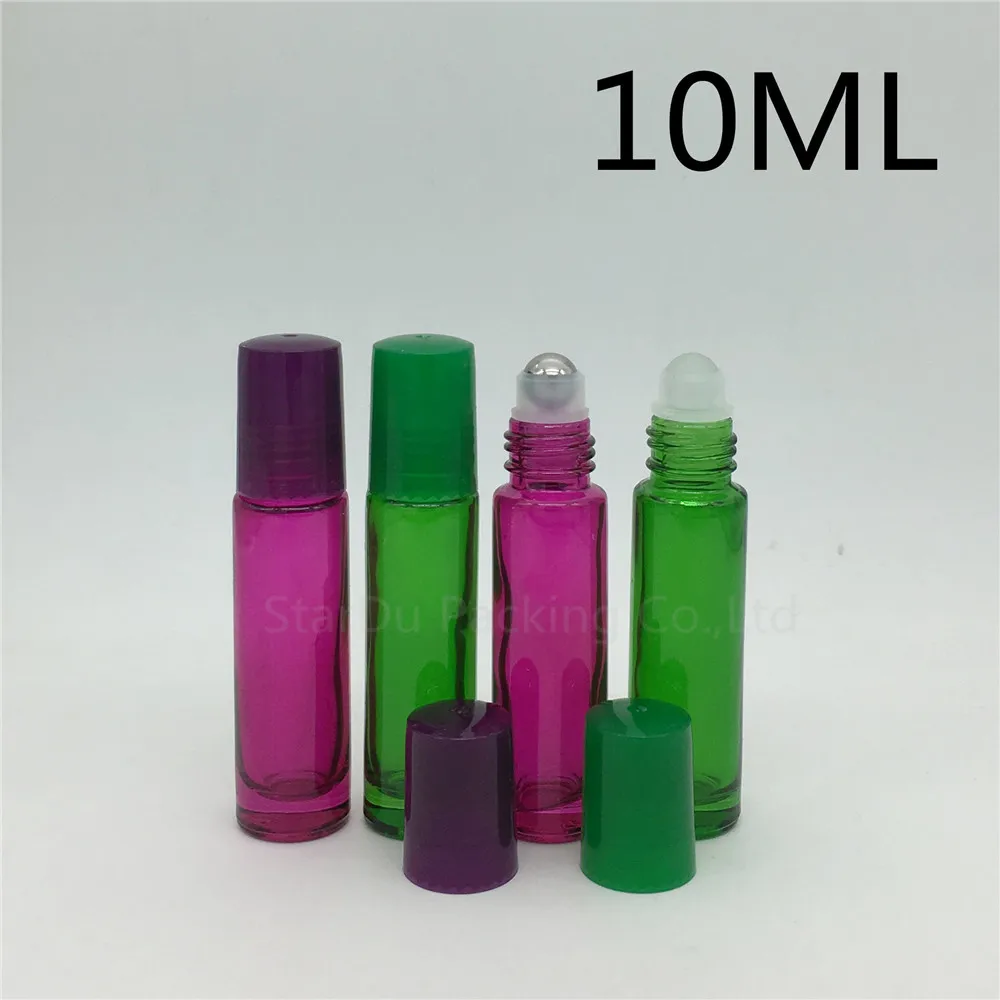 

480pcs/lot 10ml Green Roll On Perfume bottle, 10cc Purple Essential Oil Rollon bottles, Small Glass Roller Container