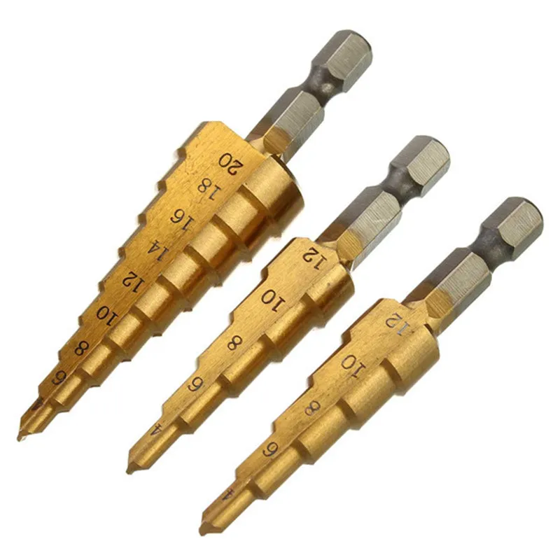 3pcs/set Hex HSS Step Cone Titanium Drill Bits Hole Cutter + Automatic Center Punch Set Bit Tool Kit | Инструменты