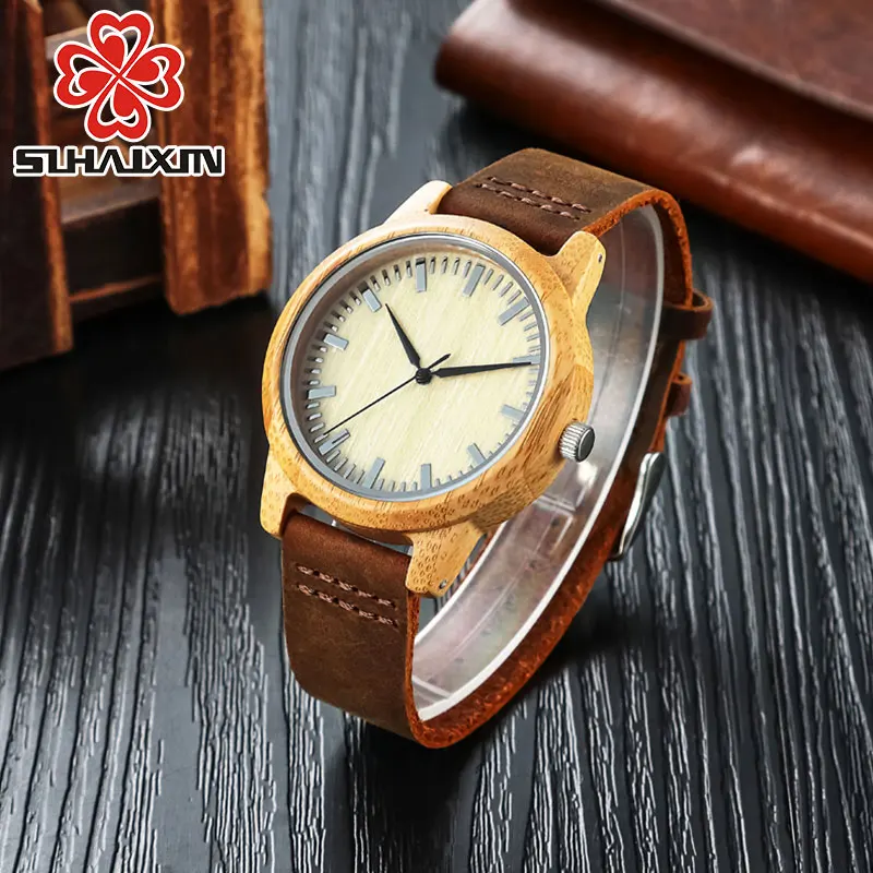 Горячая Деревянные Часы Натуральная Кожа Кварцевые Мужчин Бренд Класса Люкс