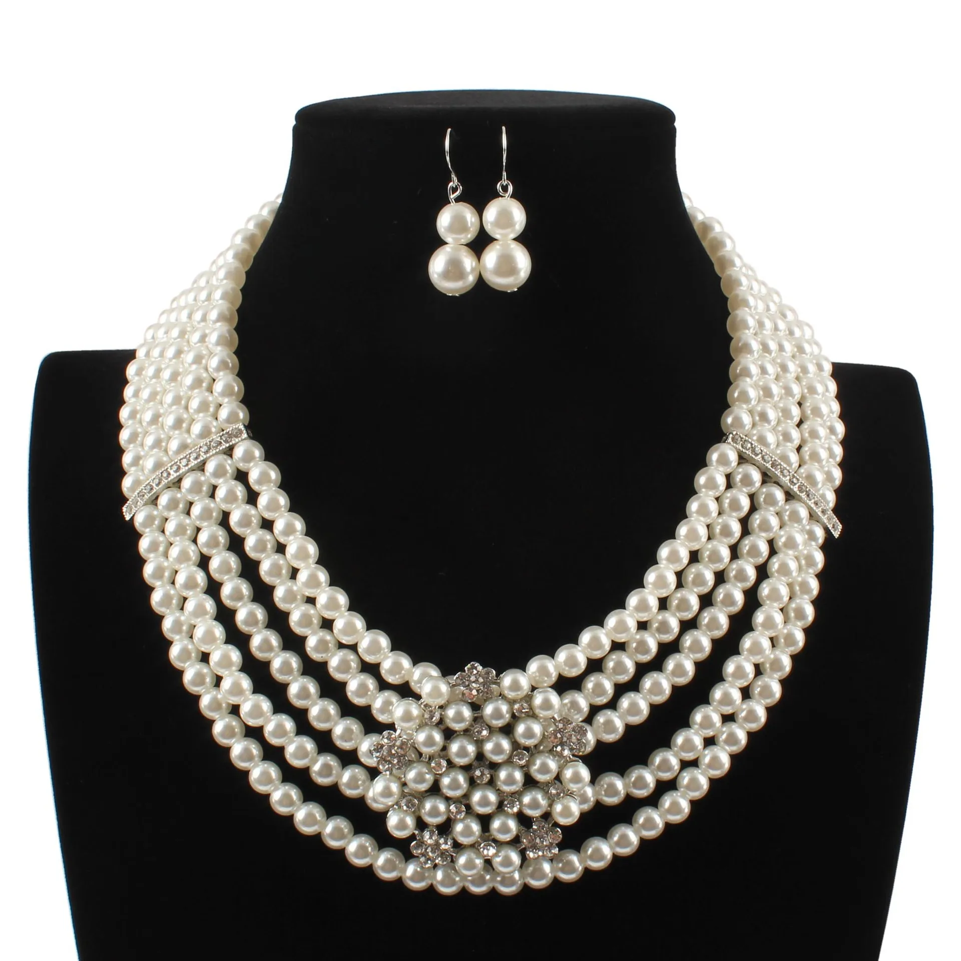 

Fashion pearl necklace and earrings bridal jewlery set 2 piece set of woman costume jewlery girl valentine's day gift