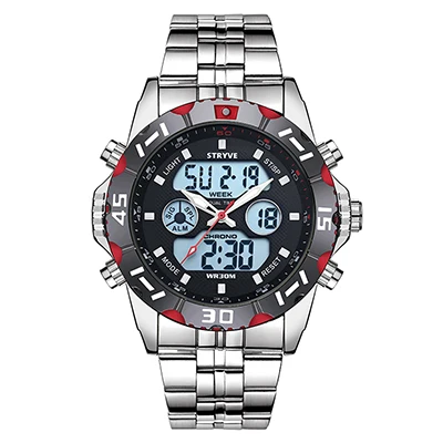 Красный Stryve 8011 Relojes брендовые водонепроницаемые военные спортивные часы мужские Цифровые кварцевые часы из нержавеющей стали с двойным дисплеем montre homme - Цвет: Красный