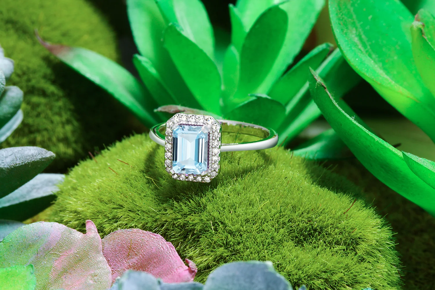 GemStoneKing 0 97 Ct Изумрудное кольцо натуральный небесно синий Аквамарин с бриллиантом