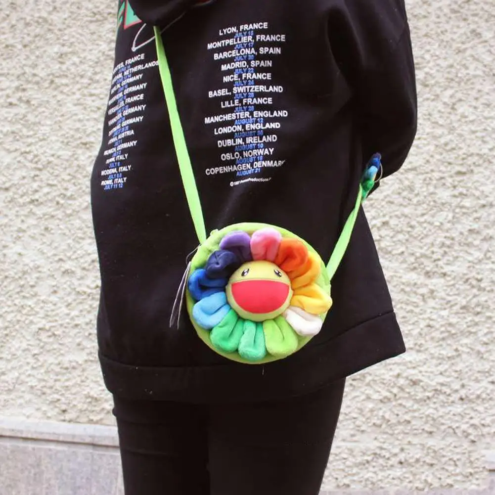 Цветной Радужный Подсолнух меховой шарик Подвеска Кошелек для монет карт детей