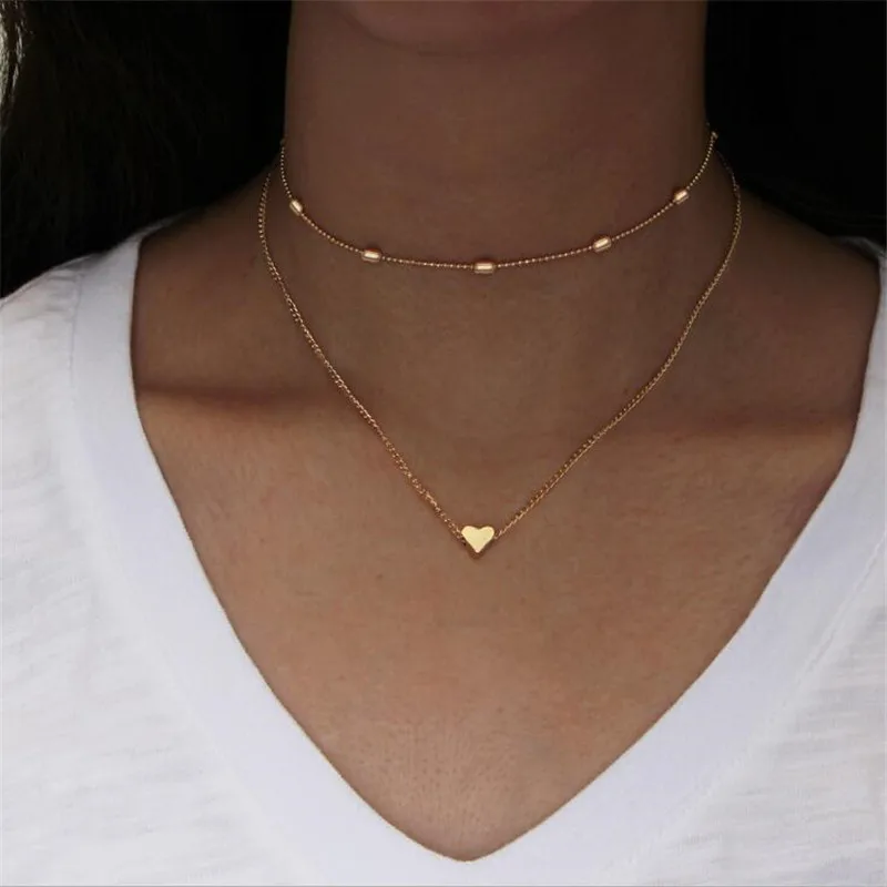 2017 New Fashion Cold Color Choker Necklaces Vintage Multi Layer Heart Pendant Collar Necklace for Women Boho Jewelry Hot | Украшения и