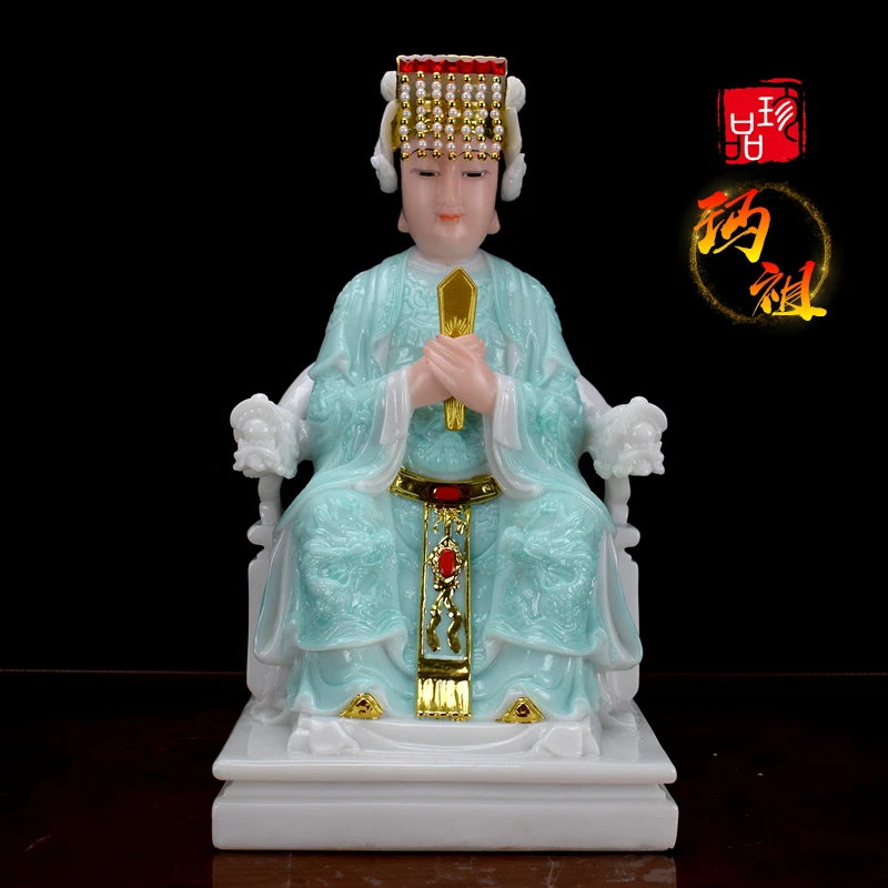 

good- high-grade Home efficacious Talisman Mascot Goddess of SEA Matsu MAZU Guanyin Buddha jade gilding Sculpture statue 28cm