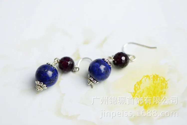 Silver products thailand accessories 925 pure silver thai natural lapis lazuli earring drop vintage earrings | Украшения и