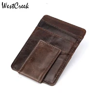 westcreek brand genuine leather mens money clip wallet front pocket clamp for money magnet magic thin travel wallets card case