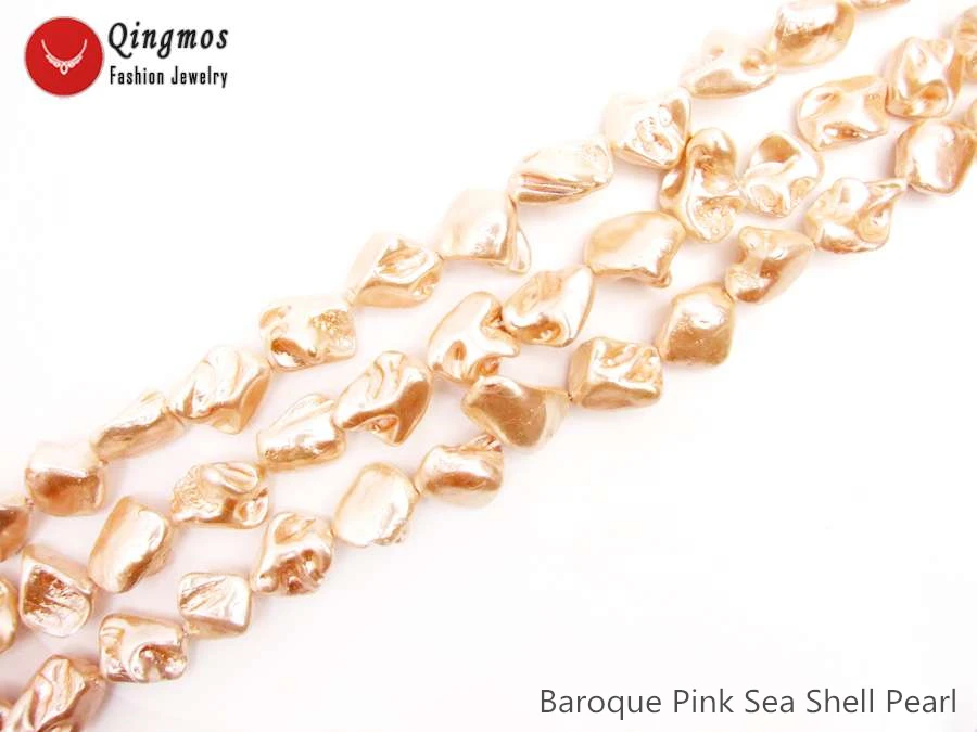 Qingmos15*20mm Baroque Pink Sea Shell Pearl Beads for Jewelry Beadwork Necklace Bracelet Earring DIY Loose Strands 15'' los827 |