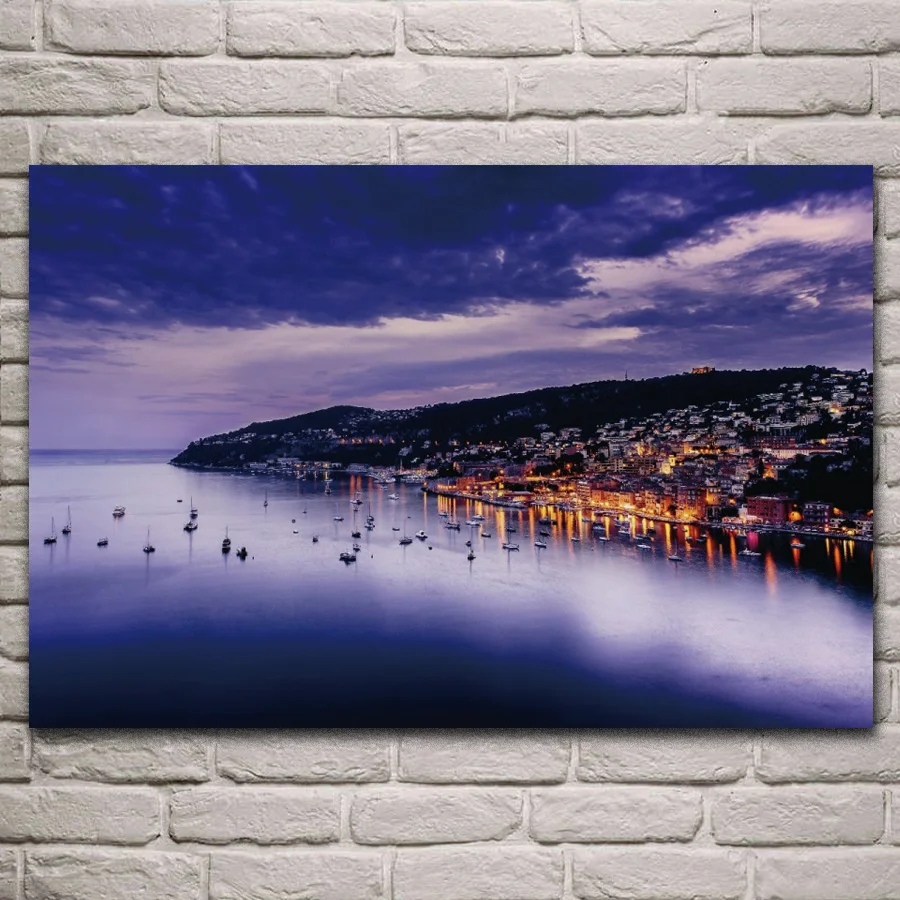 

Villefranche Sur Mer beautiful sea shore landscape fabric posters on the wall picture home art living room decoration KE418