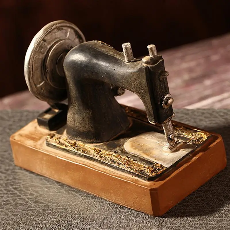 Retro Style Vintage Sewing Machine Model Resin Desktop Display Figurines Decoration Crafts Ornament for Office Home