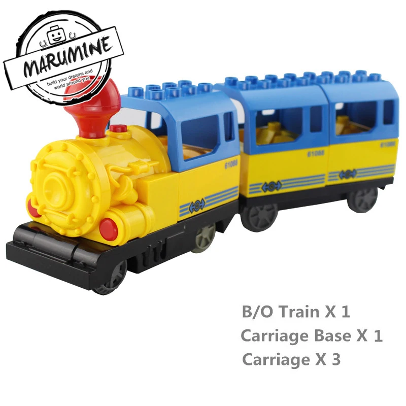 Синий Marumine блоки Duplo с батарейным питанием поезд игрушки Строительные Кирпичи Детские развивающие игрушки подарок Электрический поезд для детей - Цвет: Синий
