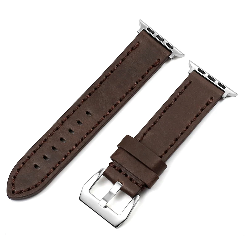 Silver-Dark Brown Кожаный ремешок Carouse ручной работы для Apple Watch 38 мм 42 мм и ремешок для Apple Watch 40 мм 44 мм серия 4 3 2 1 iWatch браслет - Band Color: Silver-Dark Brown