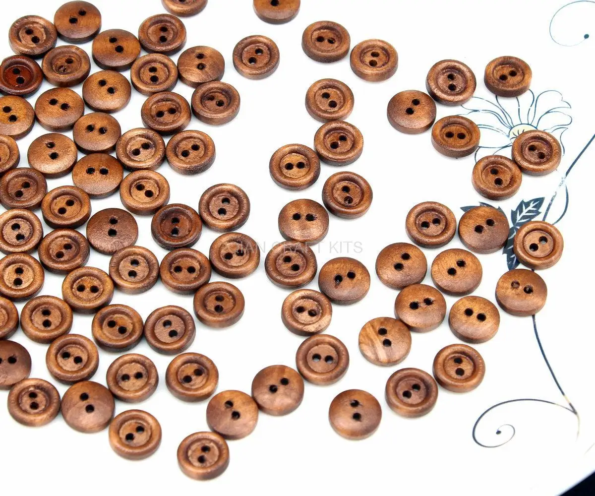 800 шт. мини Ремесла идеи 10 мм тонкий край Кофе темно дерево круглых кнопок 2