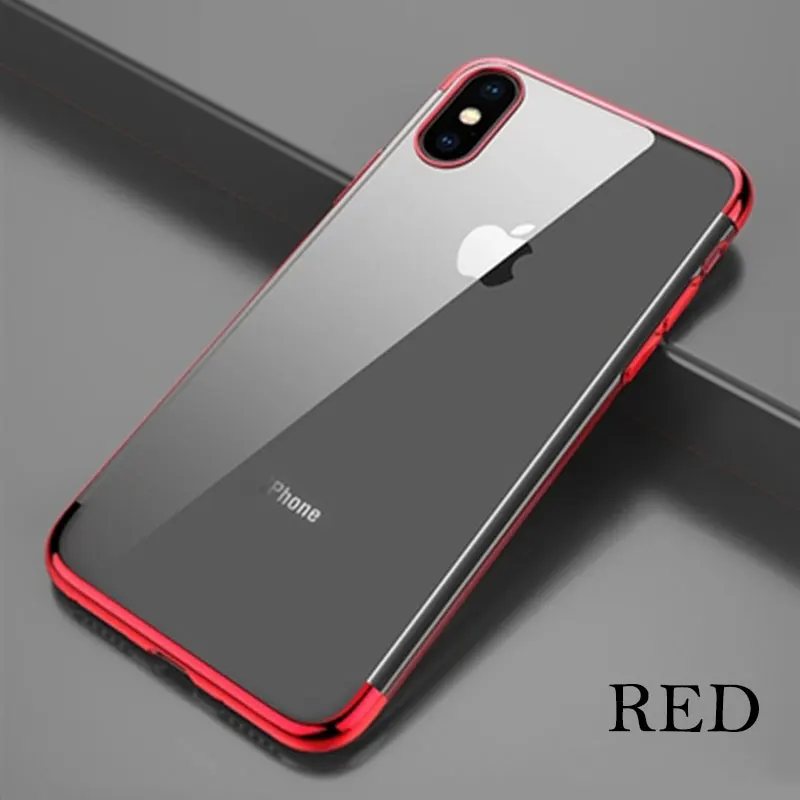 ТПУ Гальванизированный мягкий чехол-сумка для iphone 7 6s 8 Plus, Роскошный прозрачный силиконовый чехол для iphone X XR XS MAX, защитный чехол-сумка - Цвет: Red