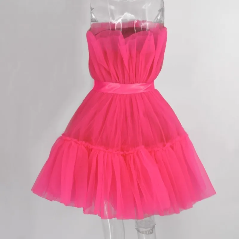 DRESSMECB без бретелек Сетчатое женское платье с открытой спиной сексуальное мини 2019