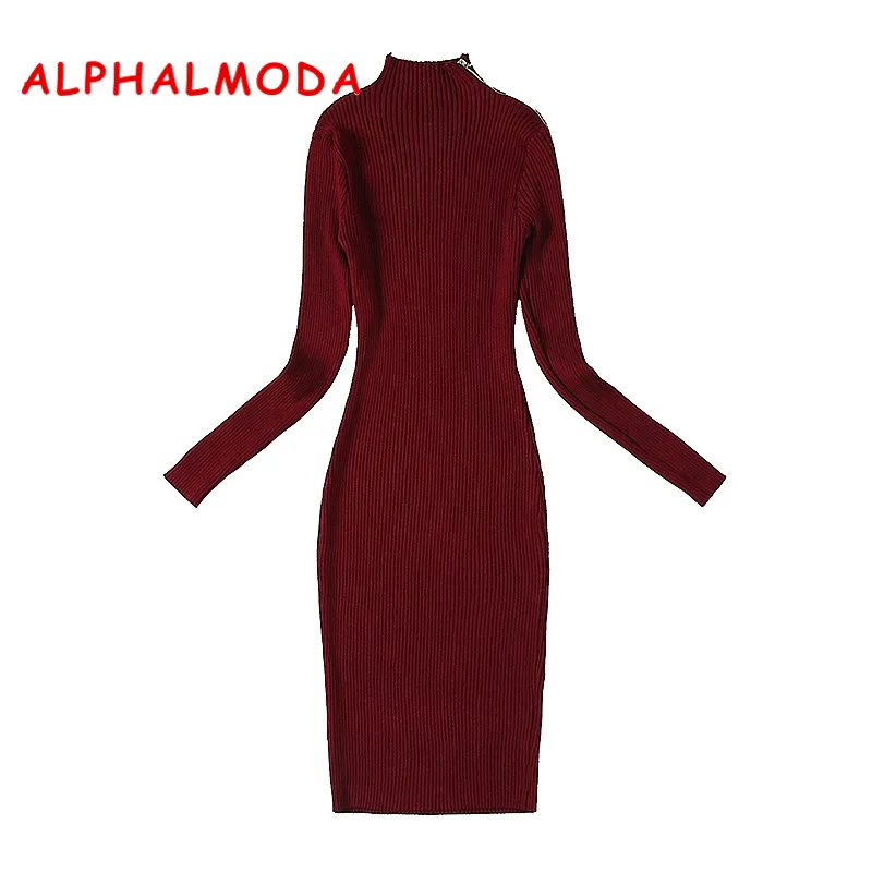 Женское трикотажное платье ALPHALMODA на молнии с длинными рукавами и