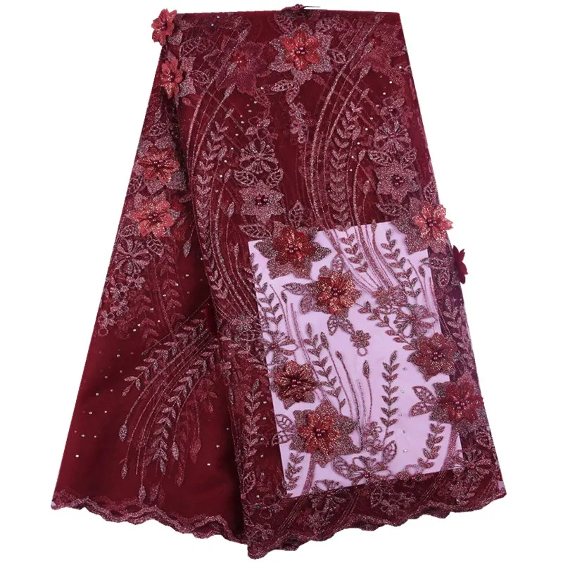 

African Lace Fabric 2019 High Quality Lace 3D Flower Lace Fabric Beautiful Beaded Lace Fabric For Nigerian Wedding Dresses S1579