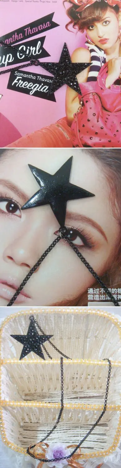 Новое поступление 2013 бесплатная доставка черная цепочка Стразы с пятиконечной