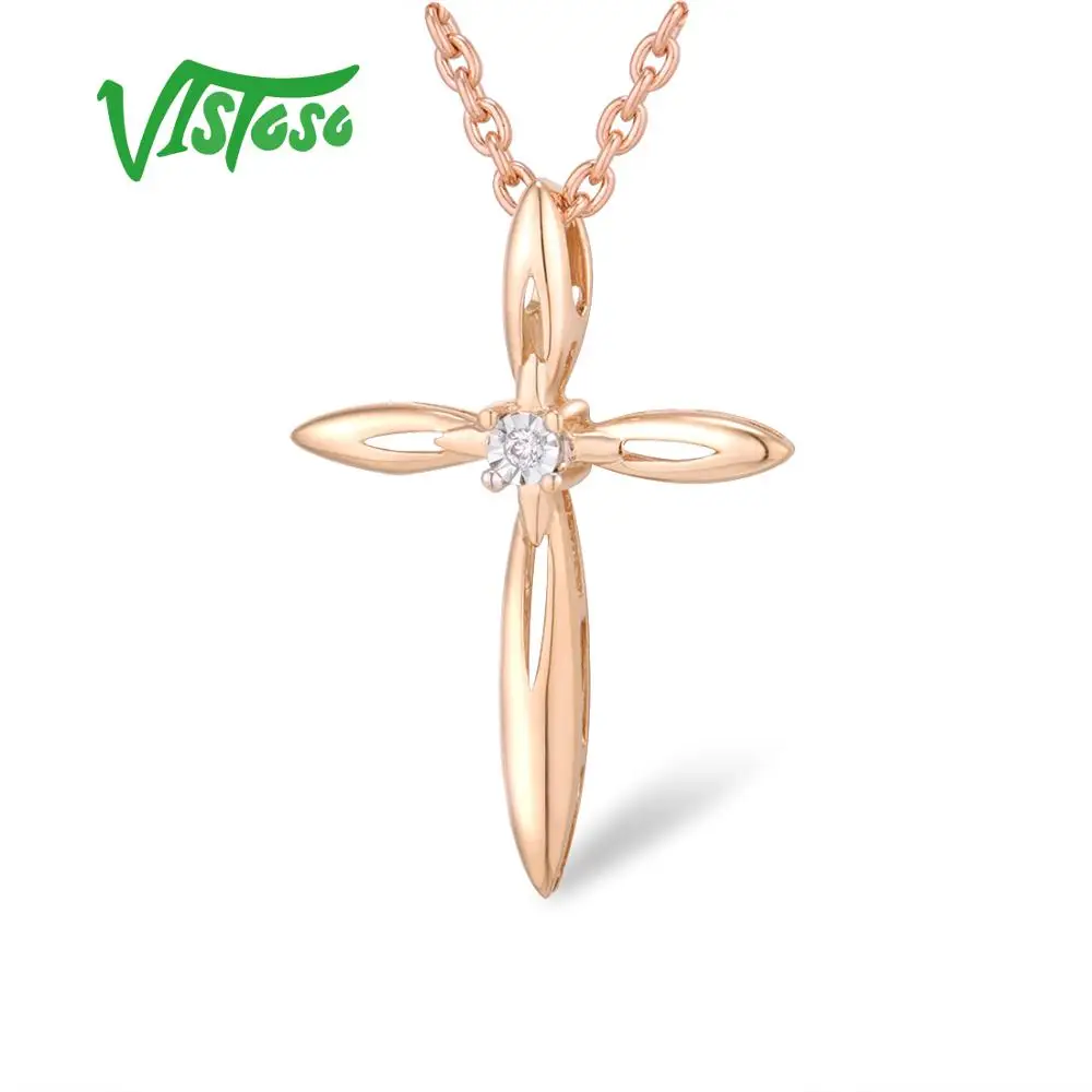 VISTOSO Pure 14K 585 двухцветные Золотые сверкающие иллюзии-набор чудо пластины алмазные подвески для женщин юбилей трендовые ювелирные изделия