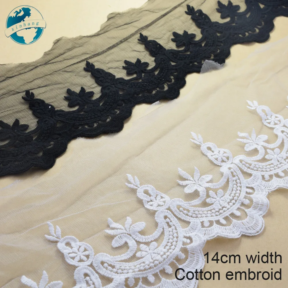 

10yards 14cm Cotton Embroid Lace Sewing Ribbon Guipure African Lace Fabric Trim Warp Knitting DIY Garment Accessories#2876