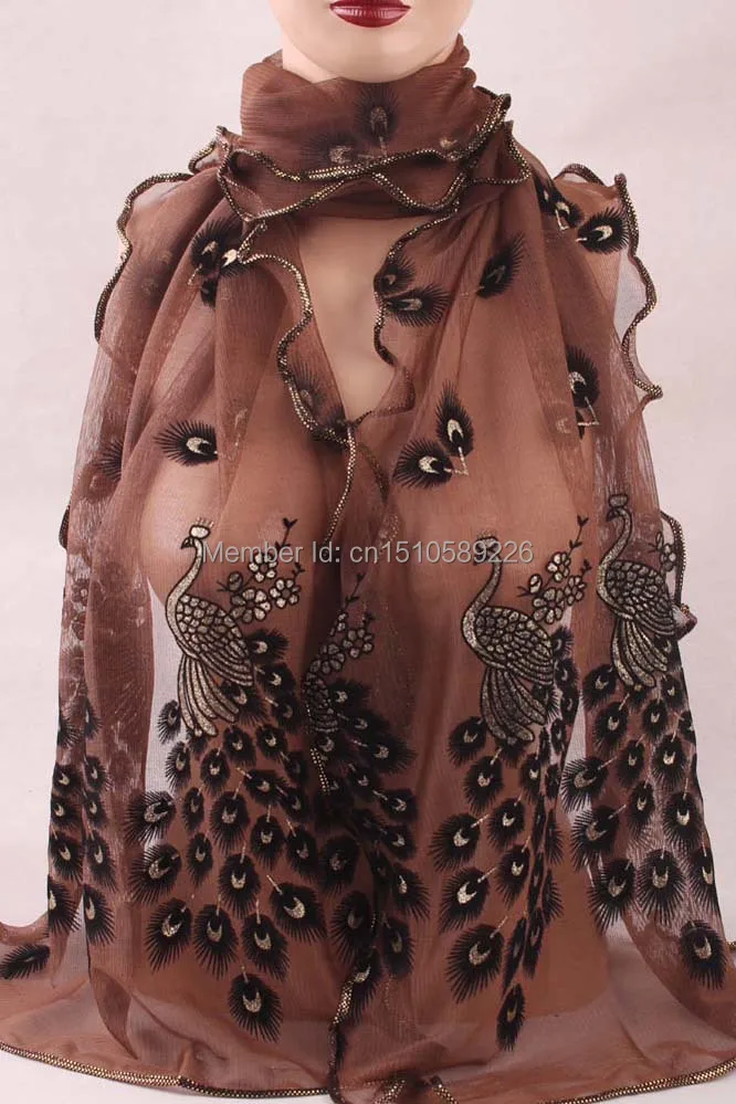 2014 Wonderful Chiffon Peacock Long Soft Scarf more color Size 190*43mm Wrap Shawl Stole For Stylish Women/Girls Free shipping | Аксессуары