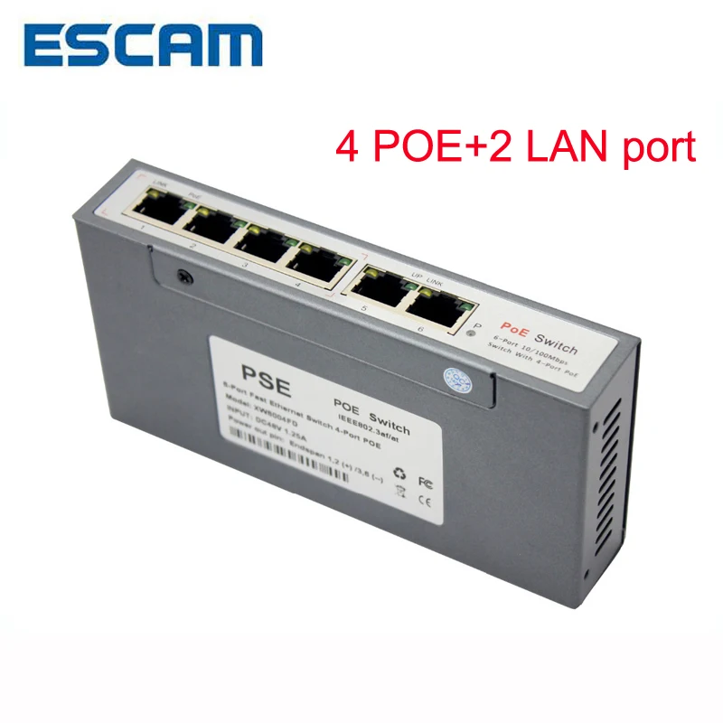 ESCAM 4CH POE коммутатор 10/100 м 150 расстояние 85 Вт DC и 2 порта Lan для сетевой IP камеры