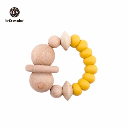 Yellow Let's Make 1pc Baby Rattles Wooden Teething Toys Nursing Accessories Gift Silicone Beads Bracelet Baby Bpa Free Silicone Teether - Цвет: Yellow