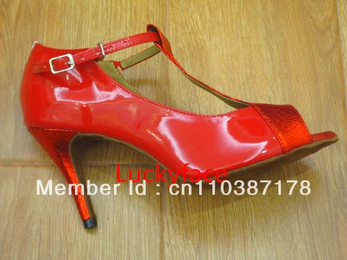 Недорогие красные лакированные кожаные бальные туфли для латинских танцев