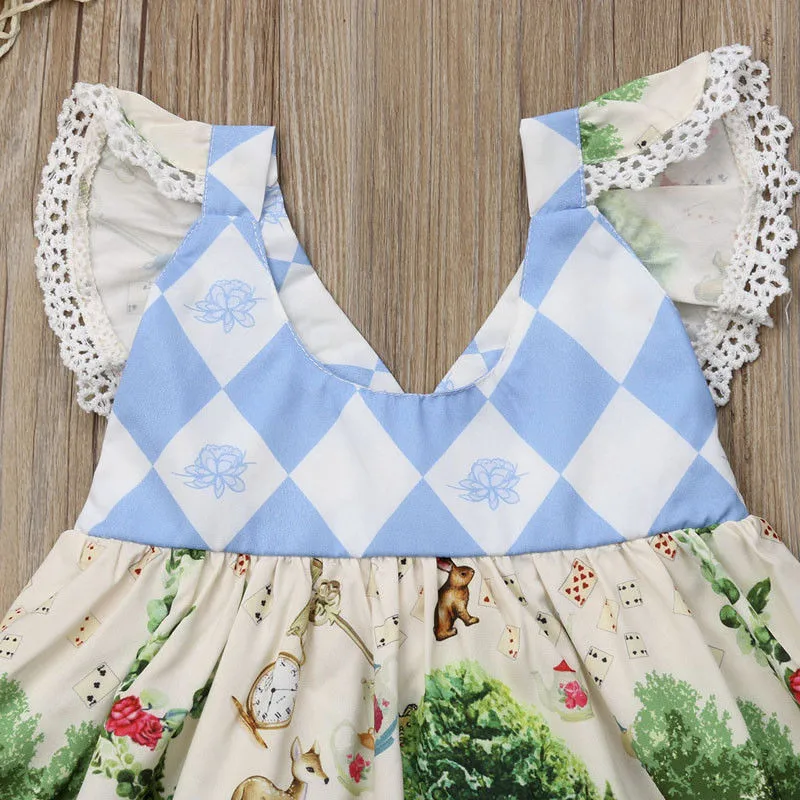 Baby Girls Fairy Tale Print Dress Summer Petal Short Sleeve Infant Kid Princess Party Cotton Tutu Set Vestidos Mujer | Детская одежда и