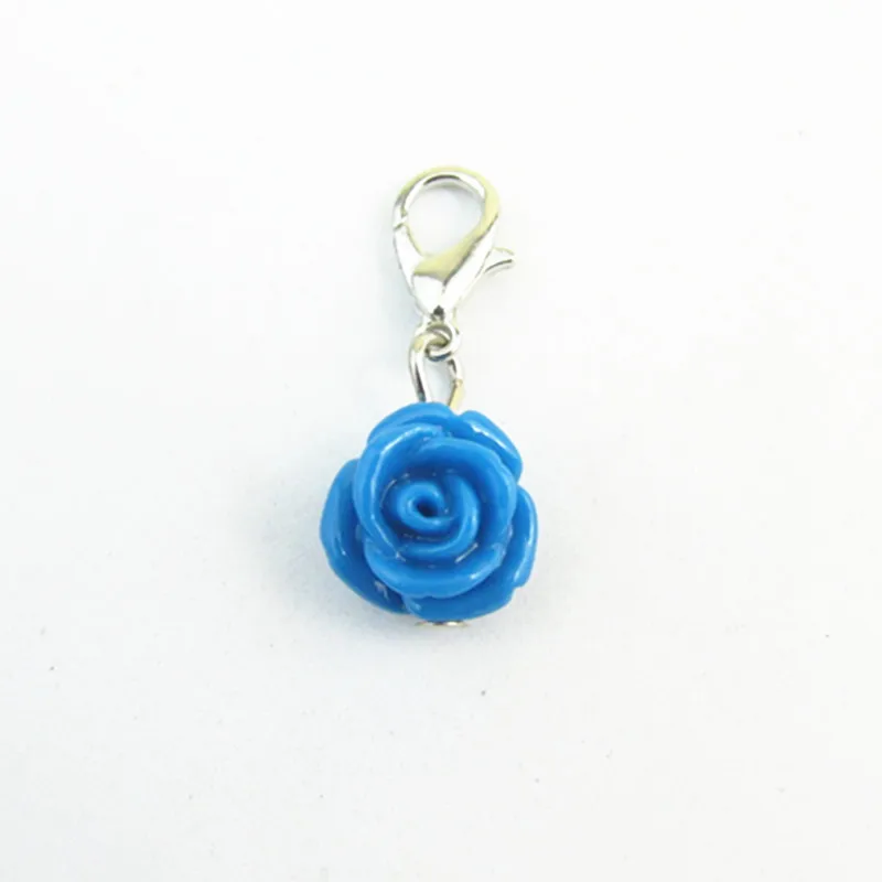 Hot Selling Blue Rose Flowers Dangle Charms With Gold&ampSilver Lobster Clasp Charm Fit DIY Bracelet Necklace Locket Jewelry 20PCS |