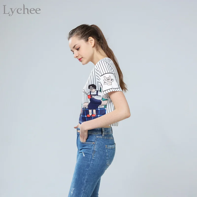 Летний женский укороченный топ Lychee в стиле Харадзюку Повседневная Свободная