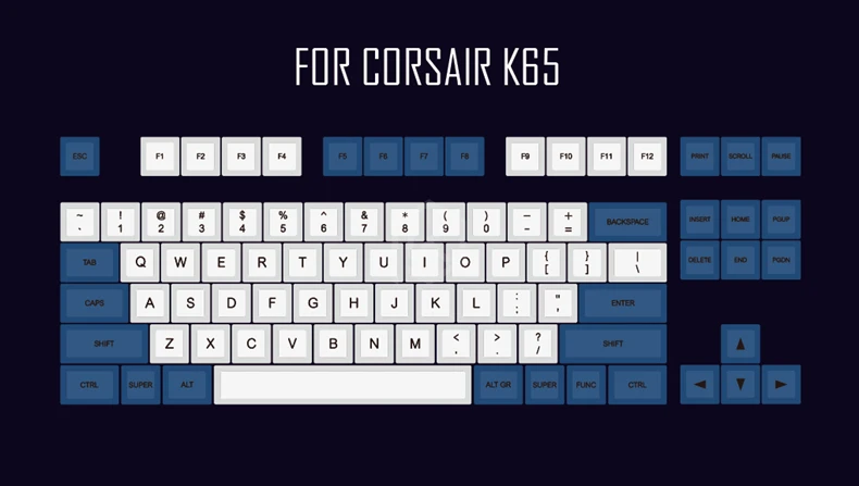 Dye Sub ForCosairK65 Dsa белый синий краситель Sub Keycap набор PBT пластик для клавиатуры gh60 xd60 xd84 cospad tada68 rs96 zz96 87 104 660 - Цвет: Dye Sub ForCosairK65