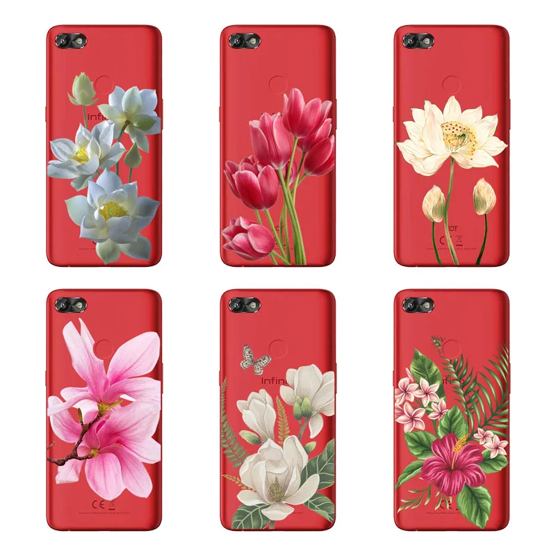 Infinix HOT 6 X606 X606B X606C X606D Case Silicon Black Painting flower Soft TPU Back Cover for protect Phone cases |