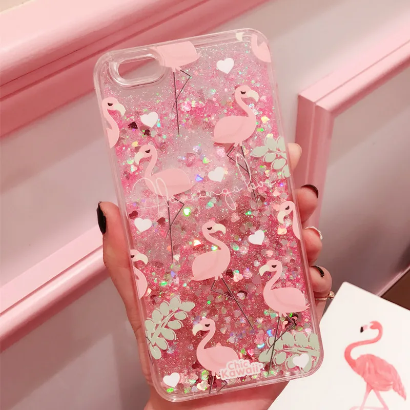 Capinha для iPhone 6S 6 s 7 8 Plus чехол зыбучие пески Чехол Apple Чехлы блестящие Фламинго
