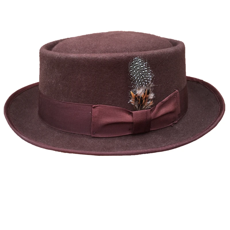 Classic Wool Felt Stingy Brim Pork Pie Hat  Fashion Wool Felt Porkpie Jazz Fedora Hat Black Brown Round Top Trilby Hats