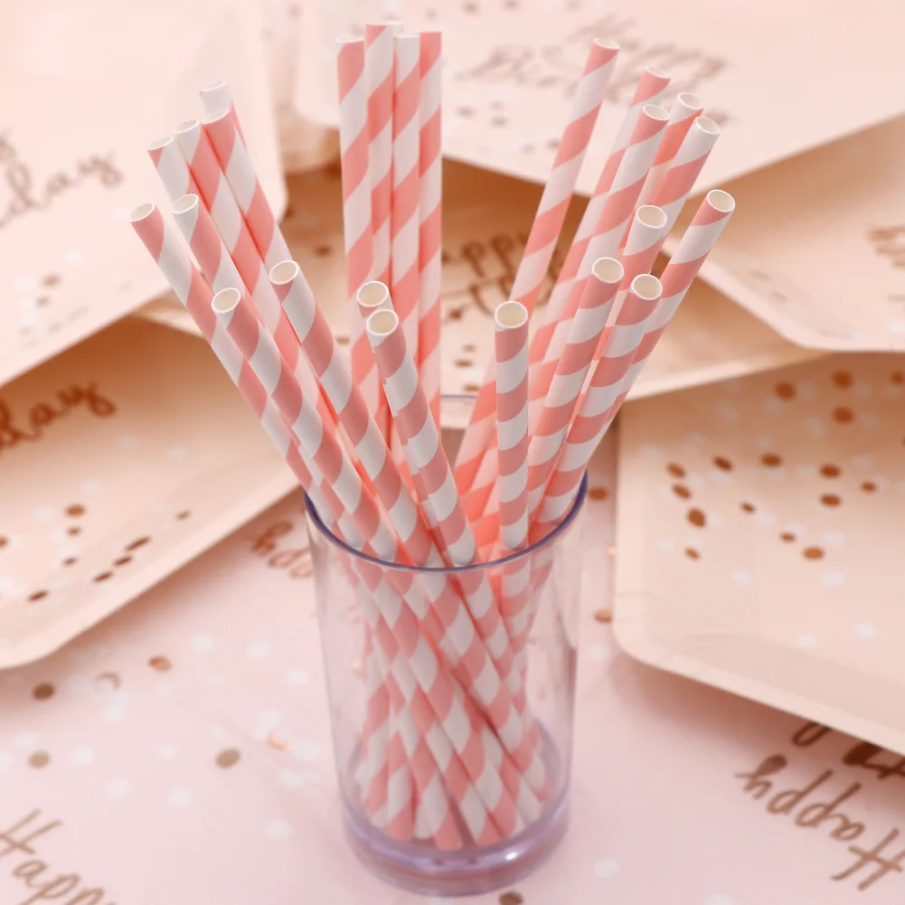 OurWarm Happy Birthday Disposable Party Tableware Pink Paper Cups Plates Napkin s Kids Birthday Party Supplies