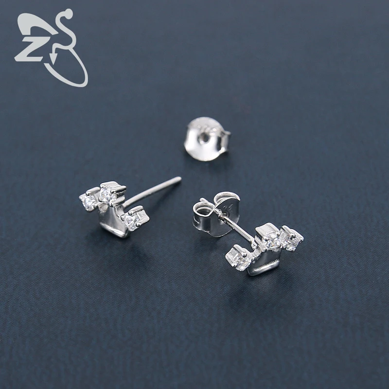 Модные женские серьги гвоздики ZS из серебра 925 пробы с инкрустированной короной и