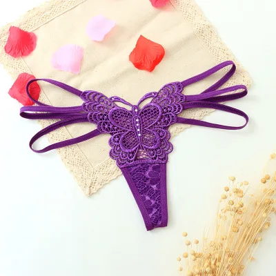 Purple Новинка, сексуальные женские стринги, низкая посадка, с бантом, женское нижнее белье, трусы, прозрачное женское нижнее белье, нижнее белье размера плюс - Цвет: Purple